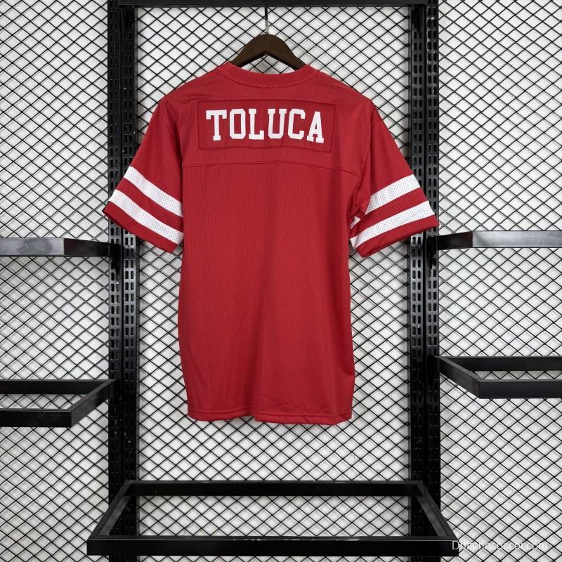 2025 Deportivo Toluca FC "Los Diablos Rojos" Special Edition Red Mesh American Football Style Jersey