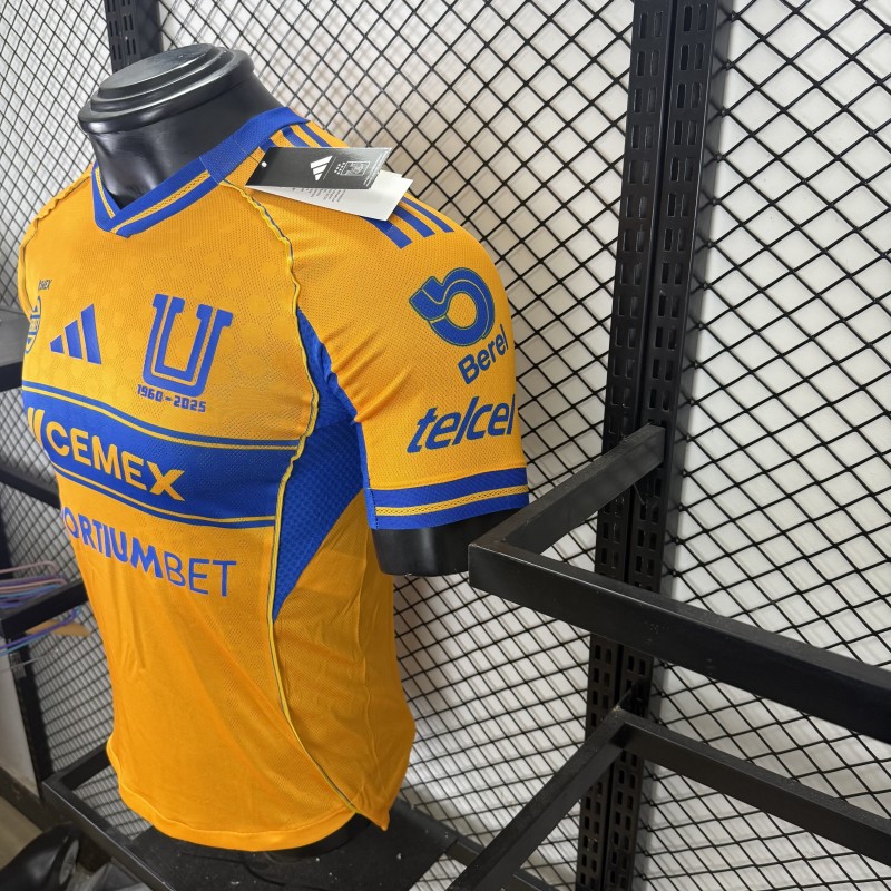 Player Version 25/26 Tigres UANL Gold with Blue Chest Band, 65th Anniversary Badge & Sportiumbet Jersey
