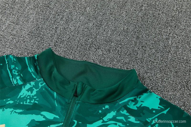 2026 Real Madrid Dark Green Camouflage  Half Zipper Jacket Tracksuit + Long Pants (Adidas)