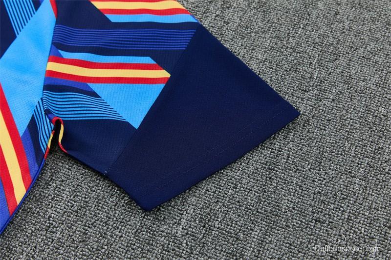 2026 Spain Navy Blue Multi-Color Diagonal Stripe Short Sleeve+Soccer Shorts