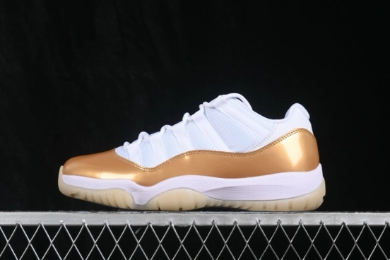 Nike Air Jordan 11 Low Retro Basketball Shoes with Metallic Gold Accents - AH7860-102