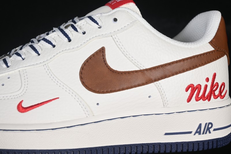 Nike Air Force 1 '07 Low Casual Sneakers with Cream White Brown Red Colorway - NH0601-541
