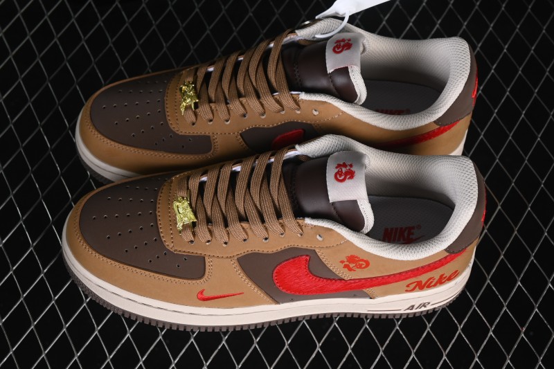 Nike Air Force 1 '07 Low Year of the Horse Limited Edition Warm Brown and Vermilion Casual Sneakers - NH0601-516