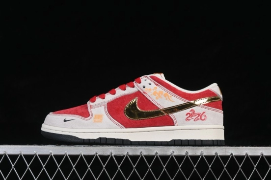 Nike SB Dunk Low Year of the Horse Red White Gold High-End Custom Low-Top Skateboarding Shoes - DN3168-036
