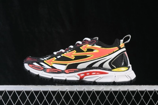 Off-White c/o Virgil Abloh Retro Running Shoes Black Silver Red - AJF6
