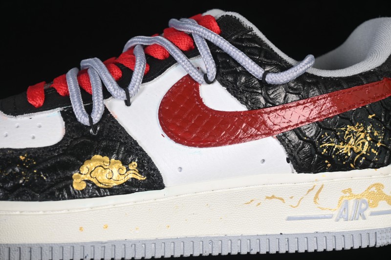 Nike Air Force 1 '07 Low Ink Pattern Fortune Hand-Painted Sneakers with Ma Year National Style Limited Edition - DX2697-111