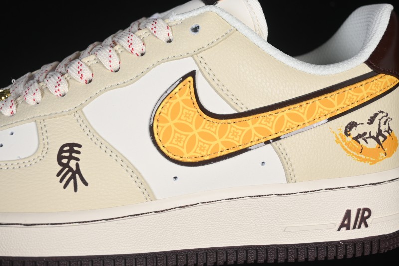 Nike Air Force 1 '07 Low Year of the Horse Limited Edition Beige Gold Thread Casual Skateboarding Shoes - NH0601-504