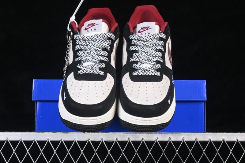 Nike Air Force 1 '07 Low Black and Red Two-Tone Casual Sneakers with Full-Length Air Cushion - SY1388-029