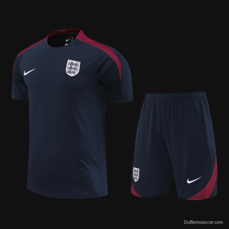 2024 England Navy Cotton Short Sleeve Jersey+Shorts