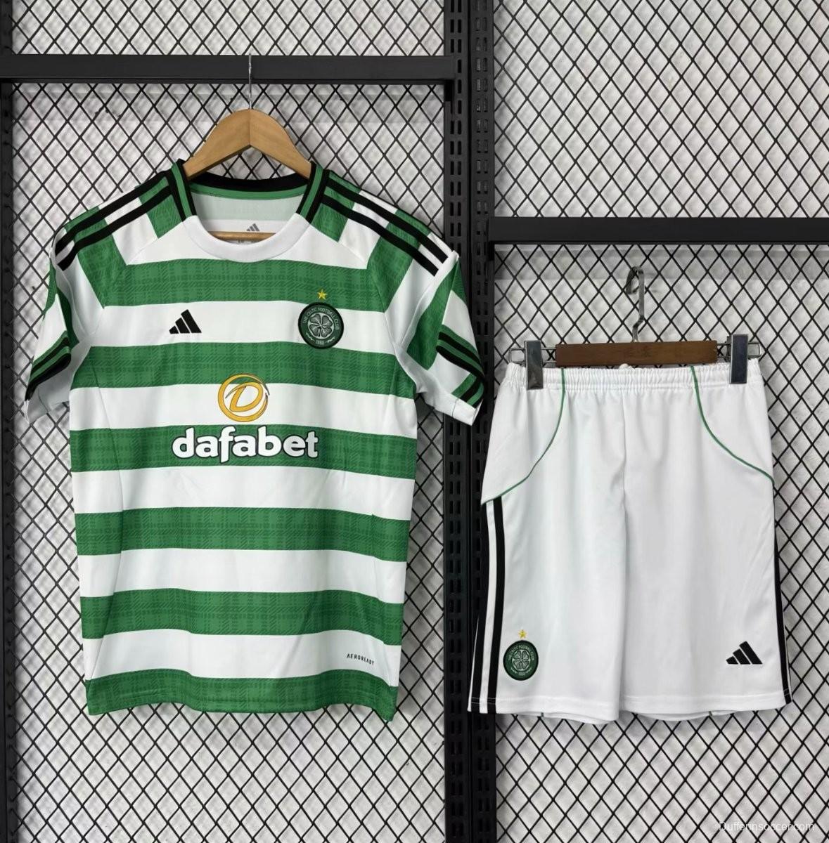 25/26 Kids Celtic Home Jersey With Sponsor