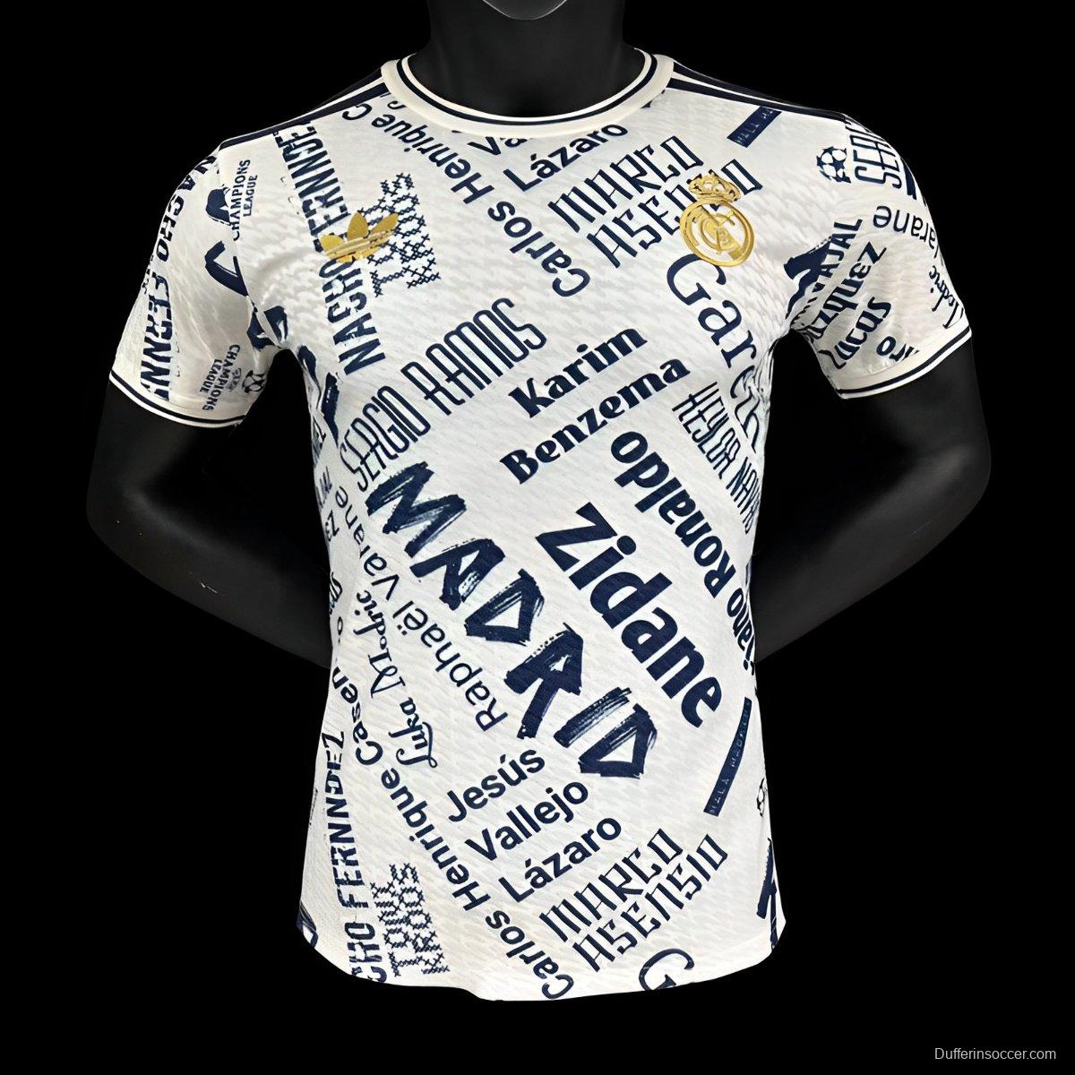 Player Version 25/26 Real Madrid White with Legendary Players Names Pattern Jersey