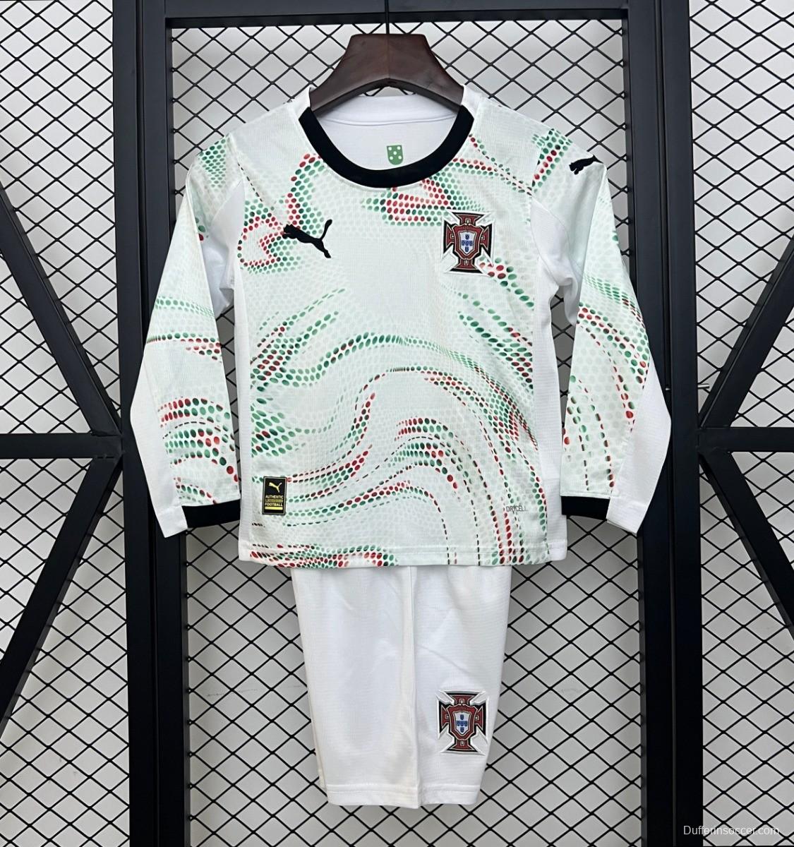 2025 Kids Portugal Away White Long Sleeve Jersey