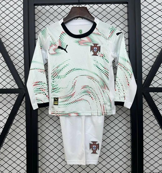 2025 Kids Portugal Away White Long Sleeve Jersey