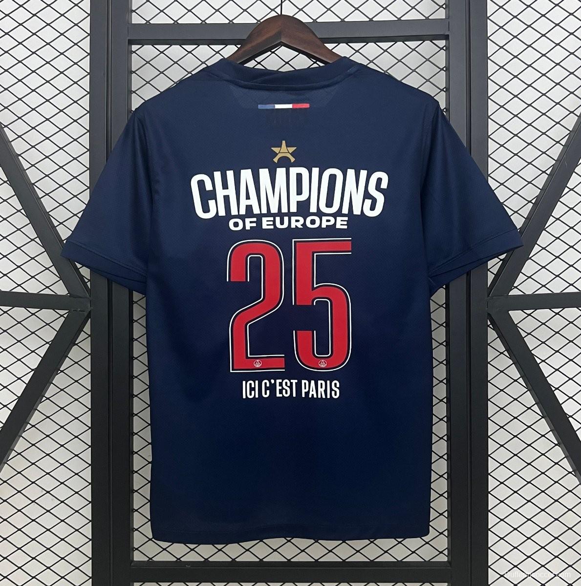 1 Star 24/25 PSG Home Jersey With 25 Champions Printing