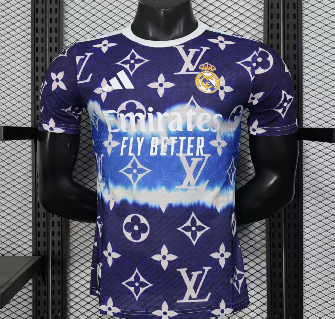 Player Version 25/26 Real Madrid Blue with Louis Vuitton Monogram Pattern Jersey