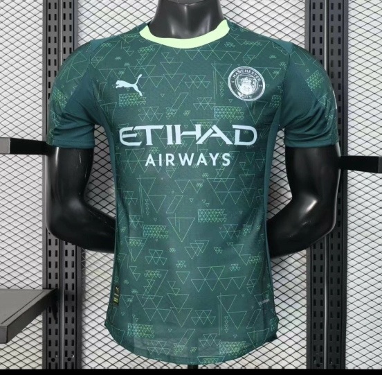 25/26 Player Version  Manchester City Third Dark Green with Geometric Triangle Pattern Jersey