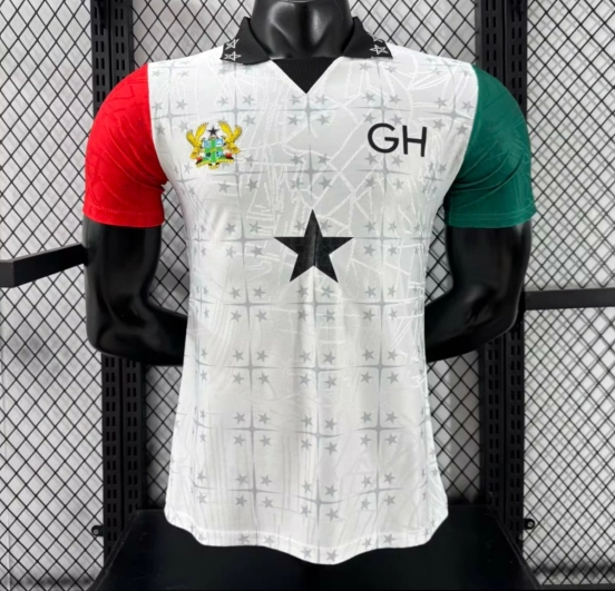 Player Version 2026 Ghana White with Black Star and Red-Green Sleeves Jersey