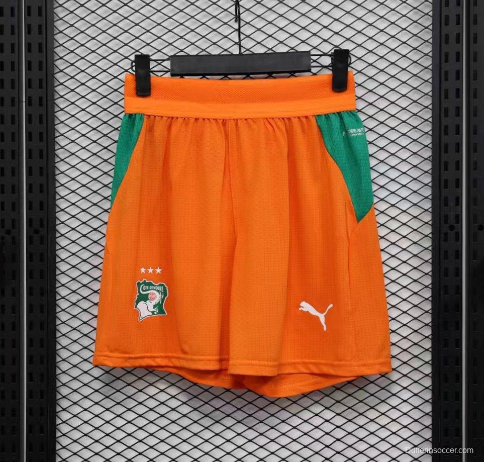 2026 Player Version Ivory Coast Orange with Green Side Panels Shorts