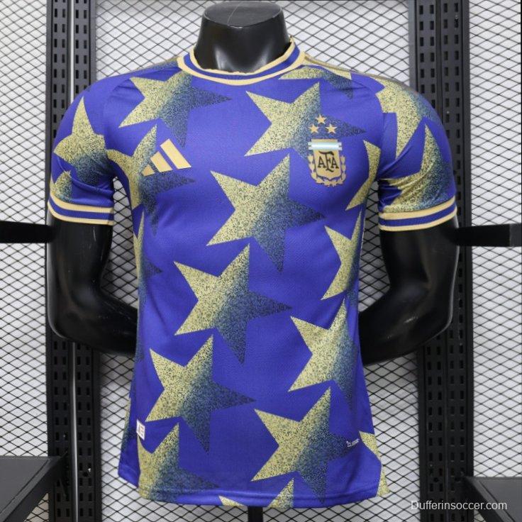 Player Version 2026  Argentina AFA Adidas Special Edition Royal Blue Gold Star Print Champions Jersey
