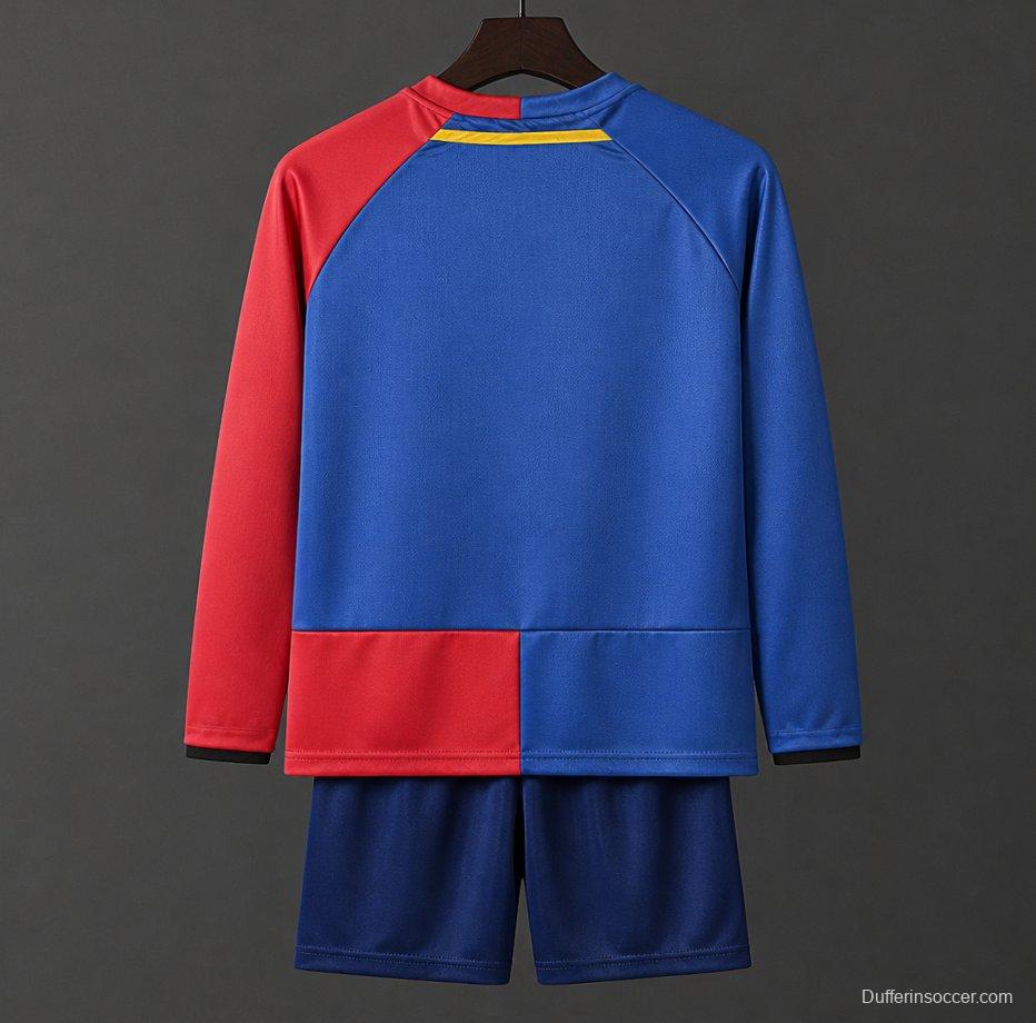 Retro Kids 08/09 Barcelona Home Champions Long Sleeve Jersey