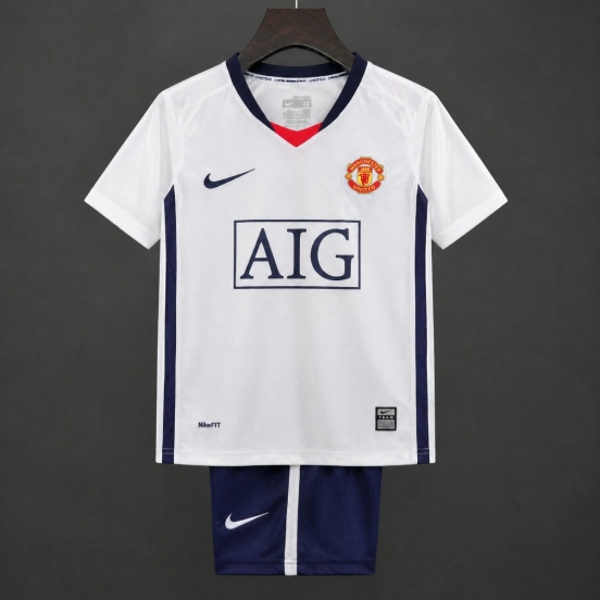 Retro Kids 08/09 Manchester United White Away League Jersey